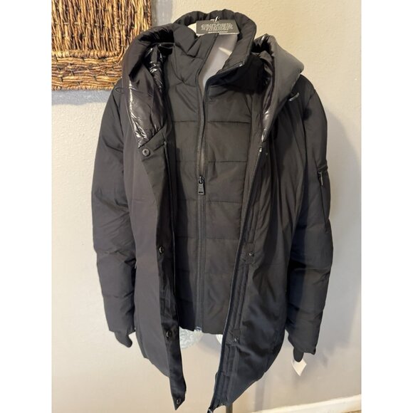 NEW Bernardo Large Black Puffer Coat Layered Hooded Water Resistant Winter $180 - Picture 2 of 16